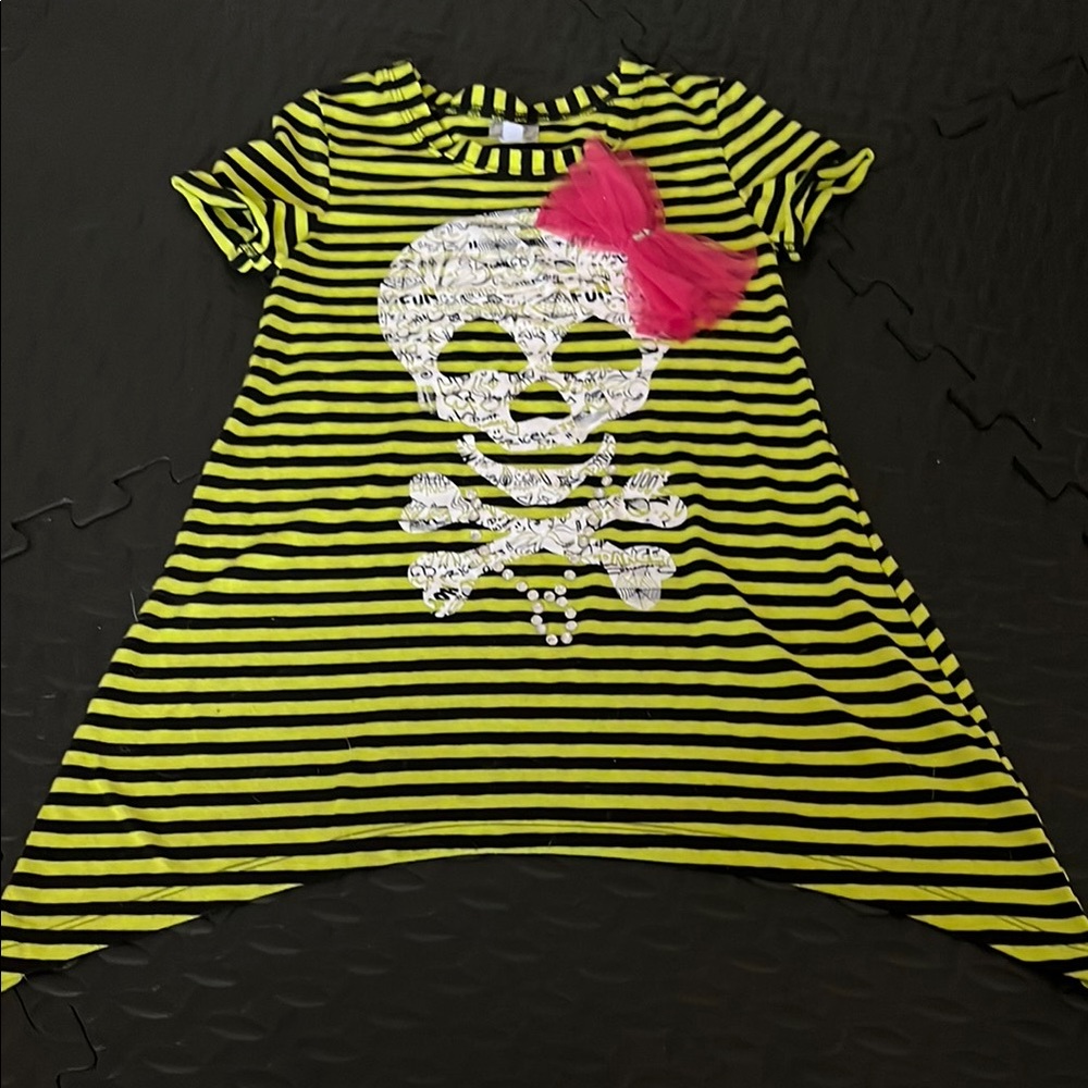 Disney Black and Lime green Striped Dress with Pink Accent